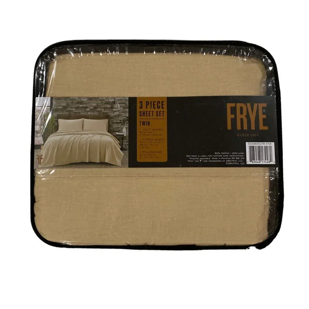 FRYE Linen Cotton Blend Beige TWIN Sheet Set 3PC